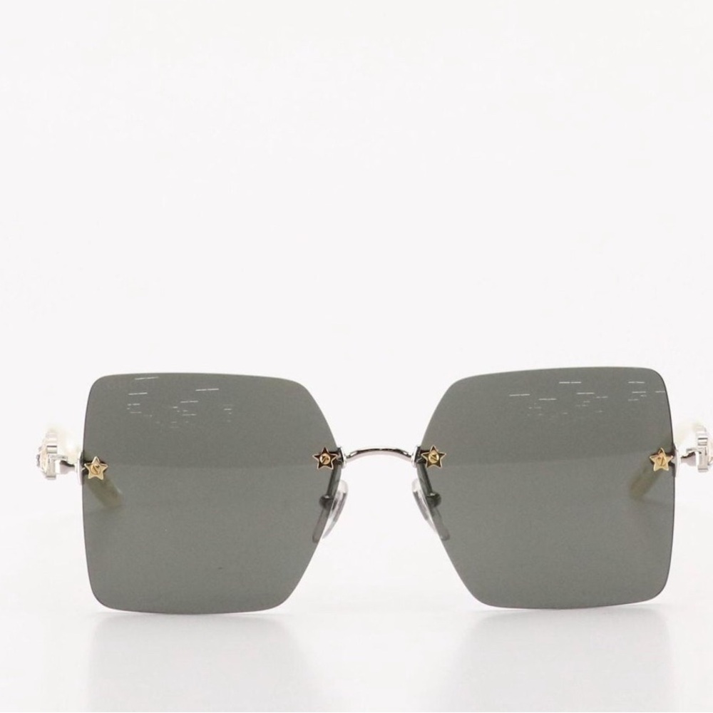 Gucci Square Sunglasses with Star Stud and Rhinestone Details with Case